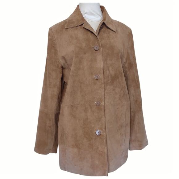 BERNARDO Vintage Tan Suede Coat Size L Blazer Style Jacket Academia Fall Winter - Picture 1 of 14